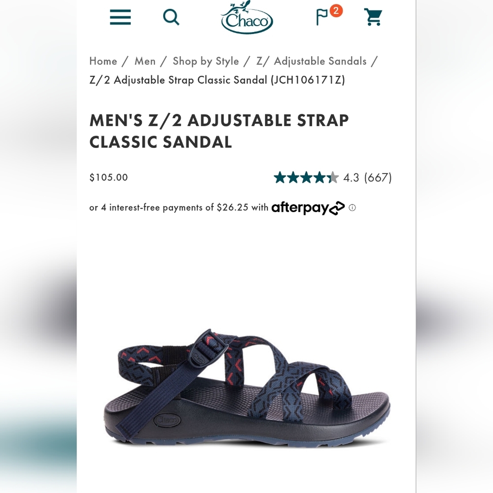 Chaco Z/2 Stepped Navy Adjustable Strap Classic Sandals Size US 8W